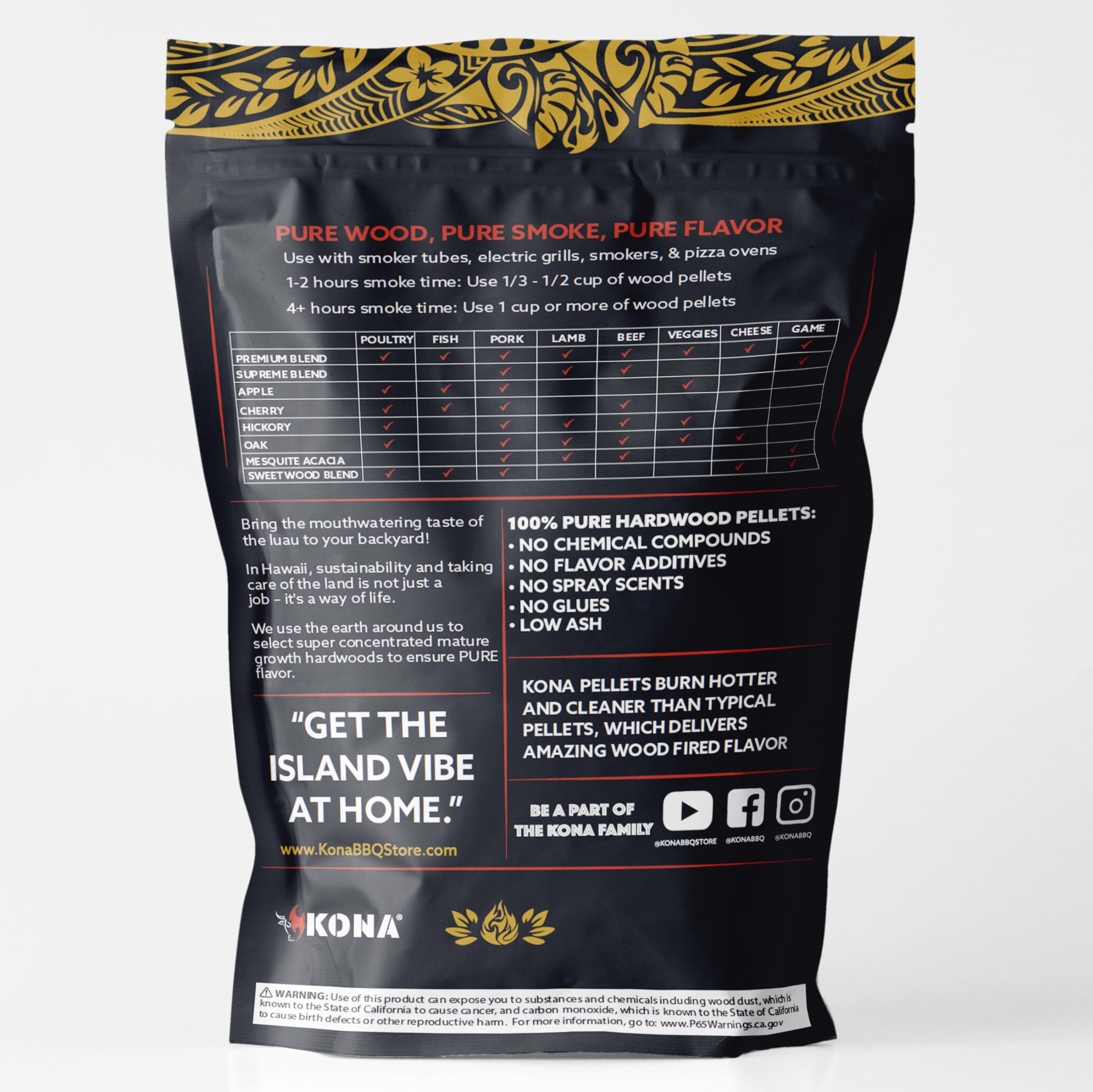 Kona Hickory wood pellets 1lb for bold indoor smoke flavor