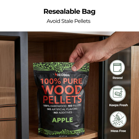 Kona hickory wood pellets provide bold, classic smoke for beef and ribs.