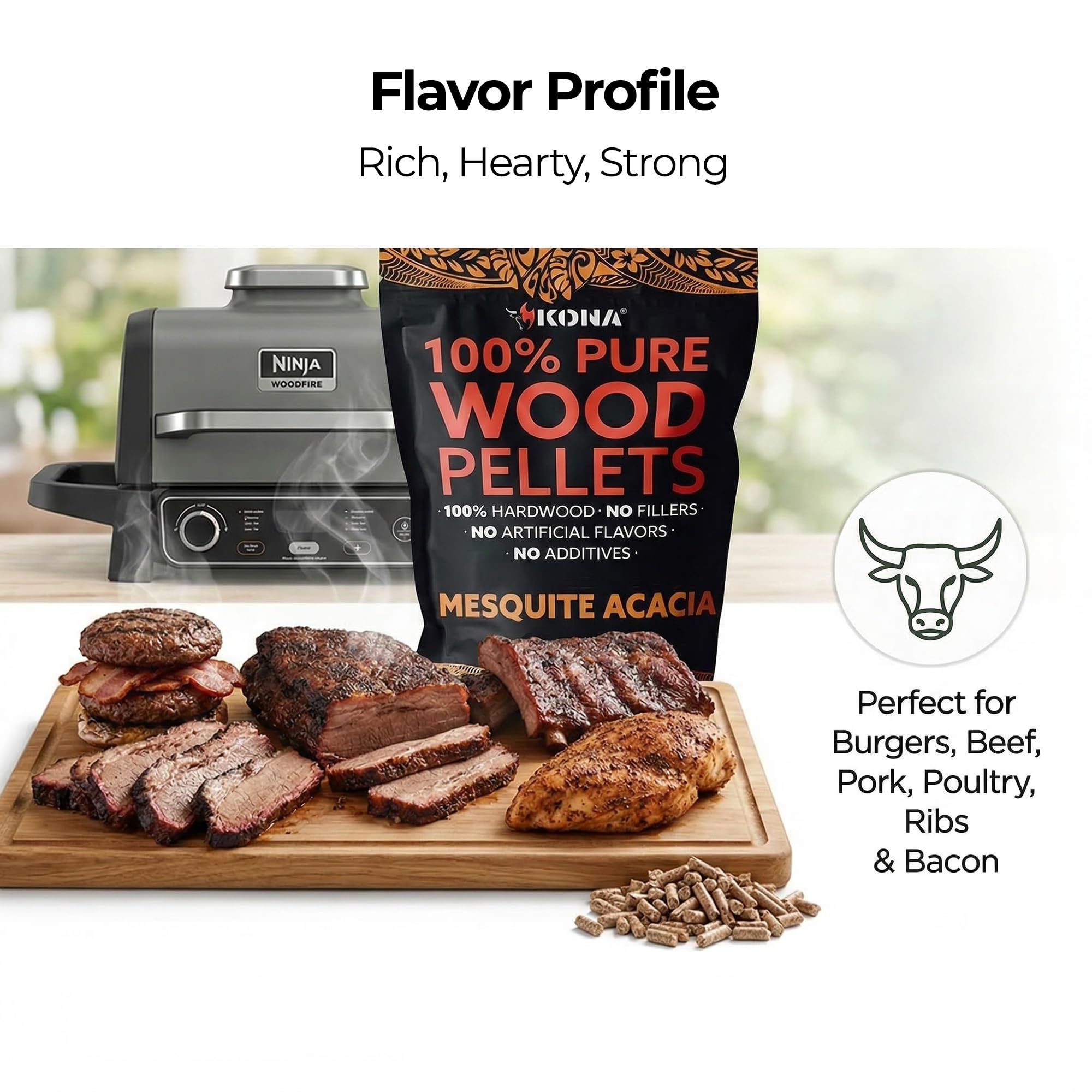 Kona ninja-woodfire grill compatibility for easy seasoning and bold flavor.