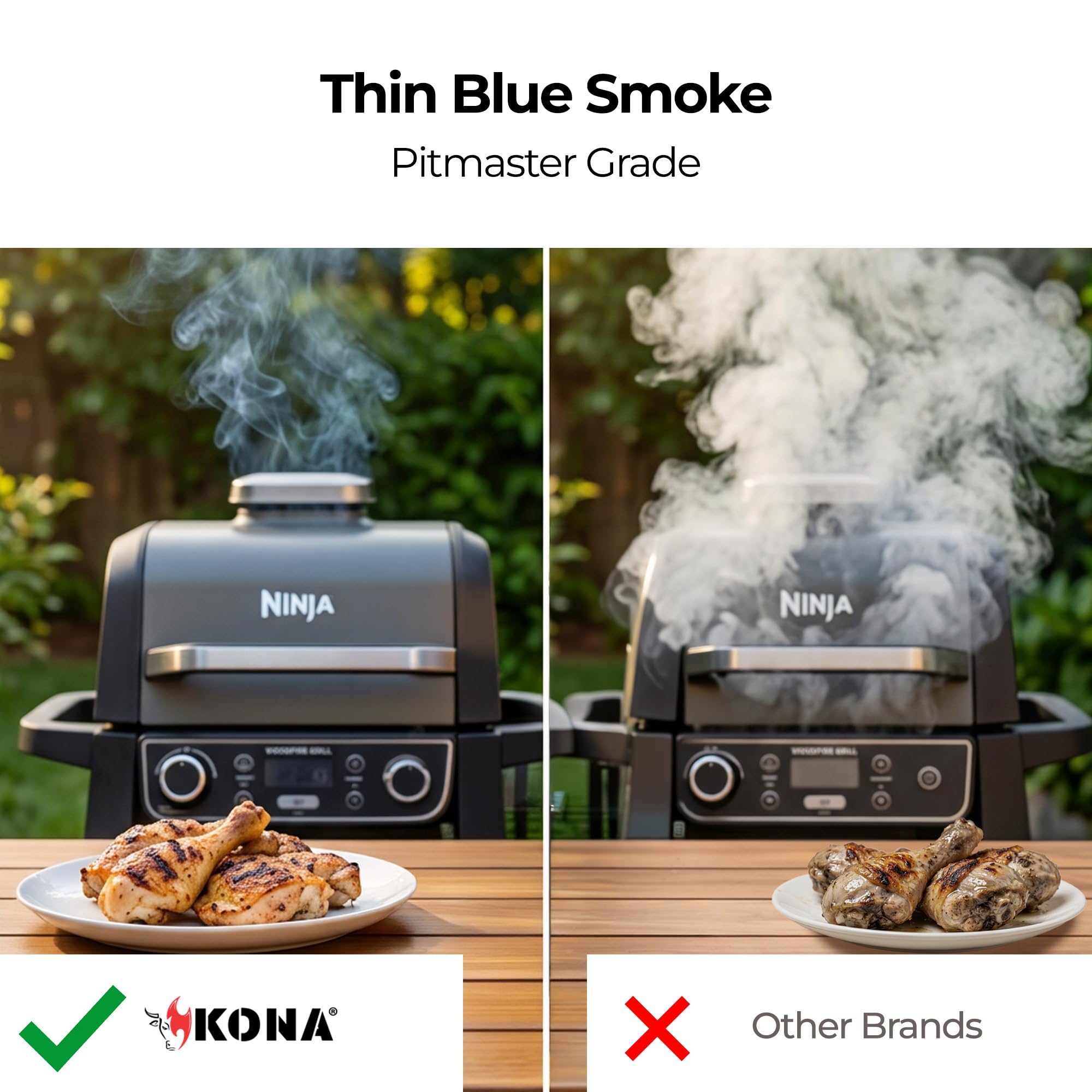 Kona pellets offer high BTU and clean burn for robust smoke.