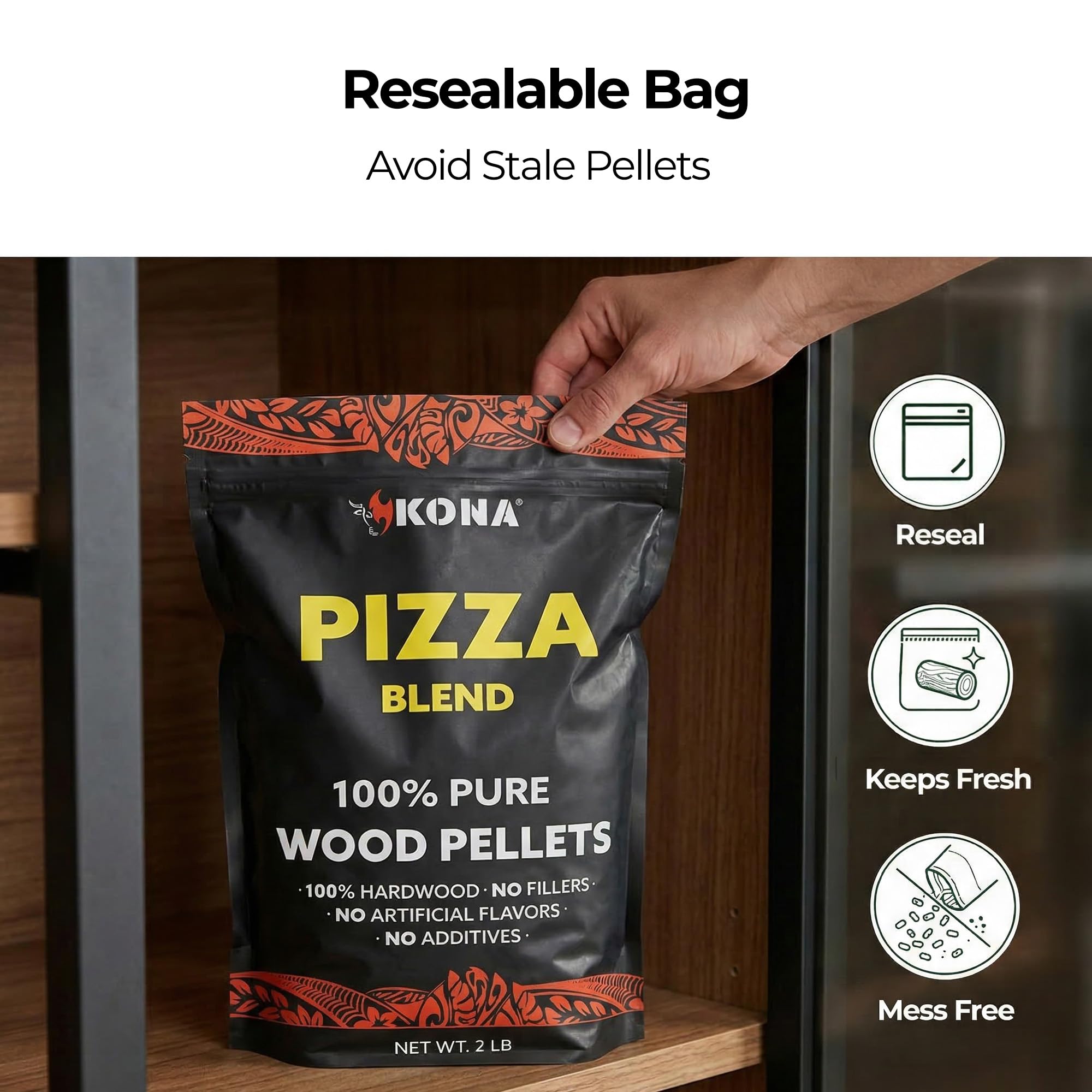 Kona pellets in use inside a pizza oven with aroma.