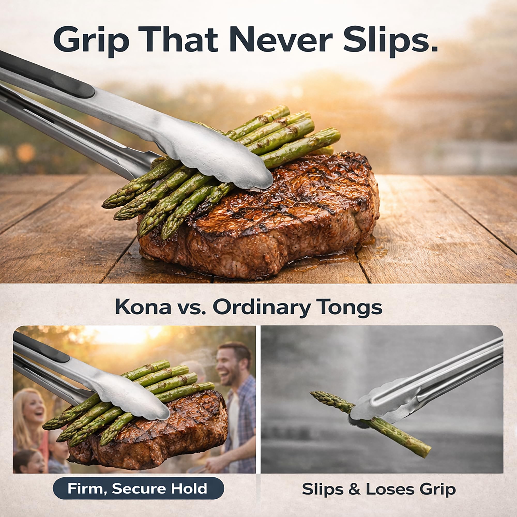 Kona premium locking tongs 17in open for grilling control and grip