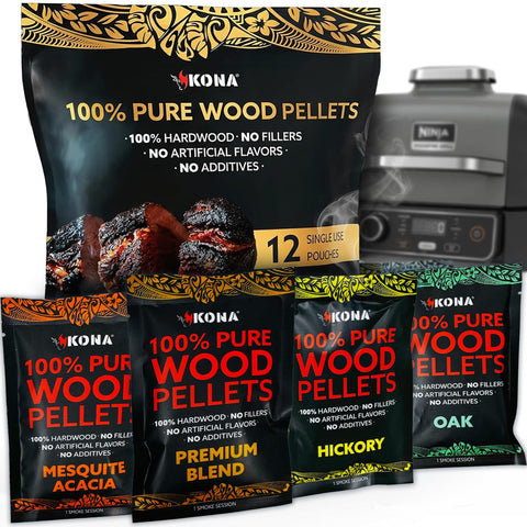 Kona wood pellets for Ninja Woodfire Grill in ready-to-use bags for convenient flavor sessions