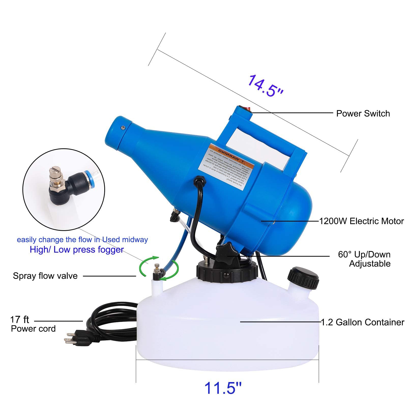 Konideke ULV fogger demonstrates 30ft spray reach for large-area coverage.