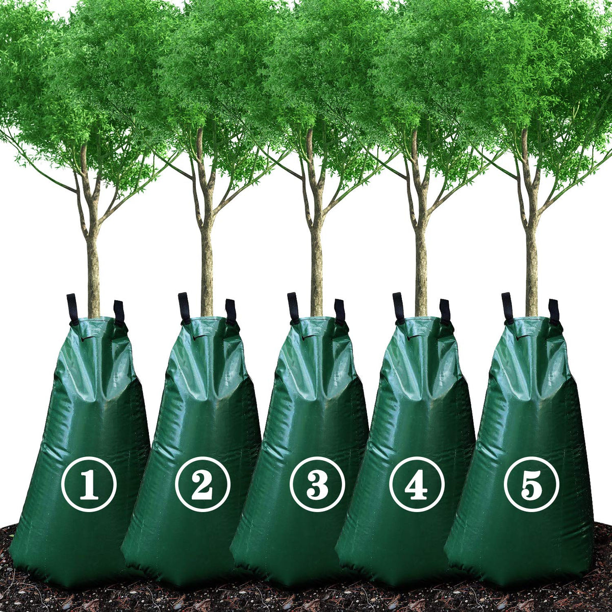 KONIGEEHRE 20-gallon tree watering bag around trunk delivers steady hydration.