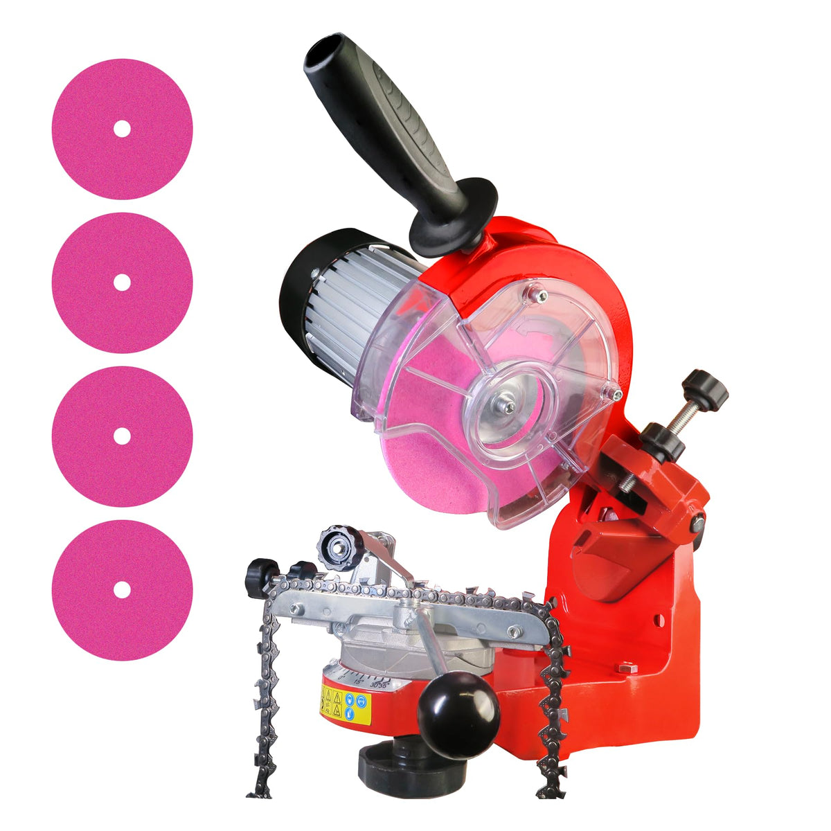 KonKell 230W sharpener motor powering fast chain sharpening.
