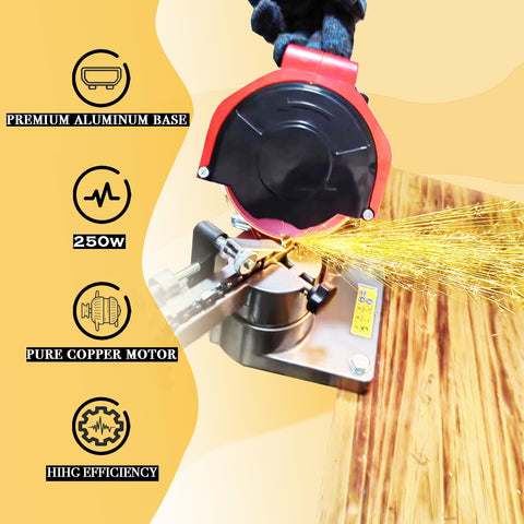 Konkell adjustable-angle sharpener for versatile chain pitches.