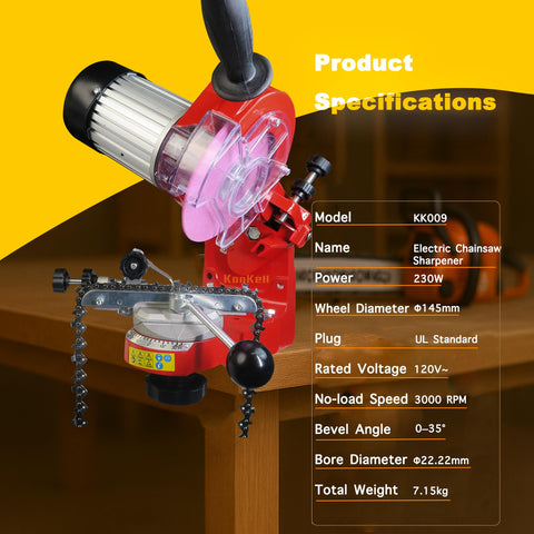 KonKell dual grinding wheels 1/8 and 3/16 enable versatile sharpening.