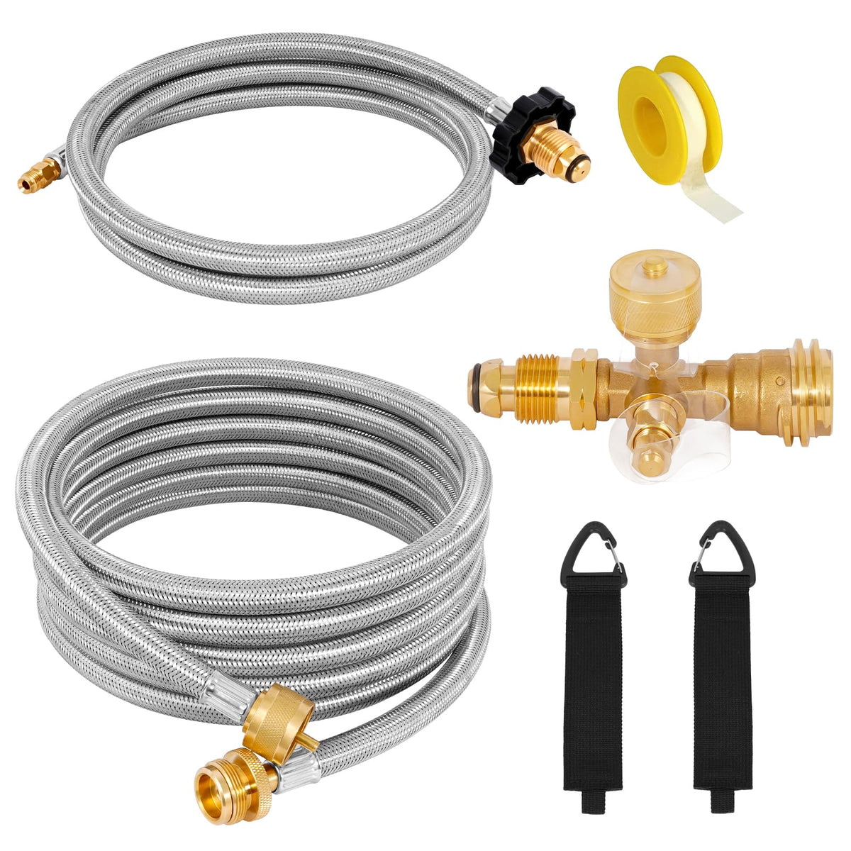 konros Extend a Stay 4-Port Brass Tee showing secure RV propane connections