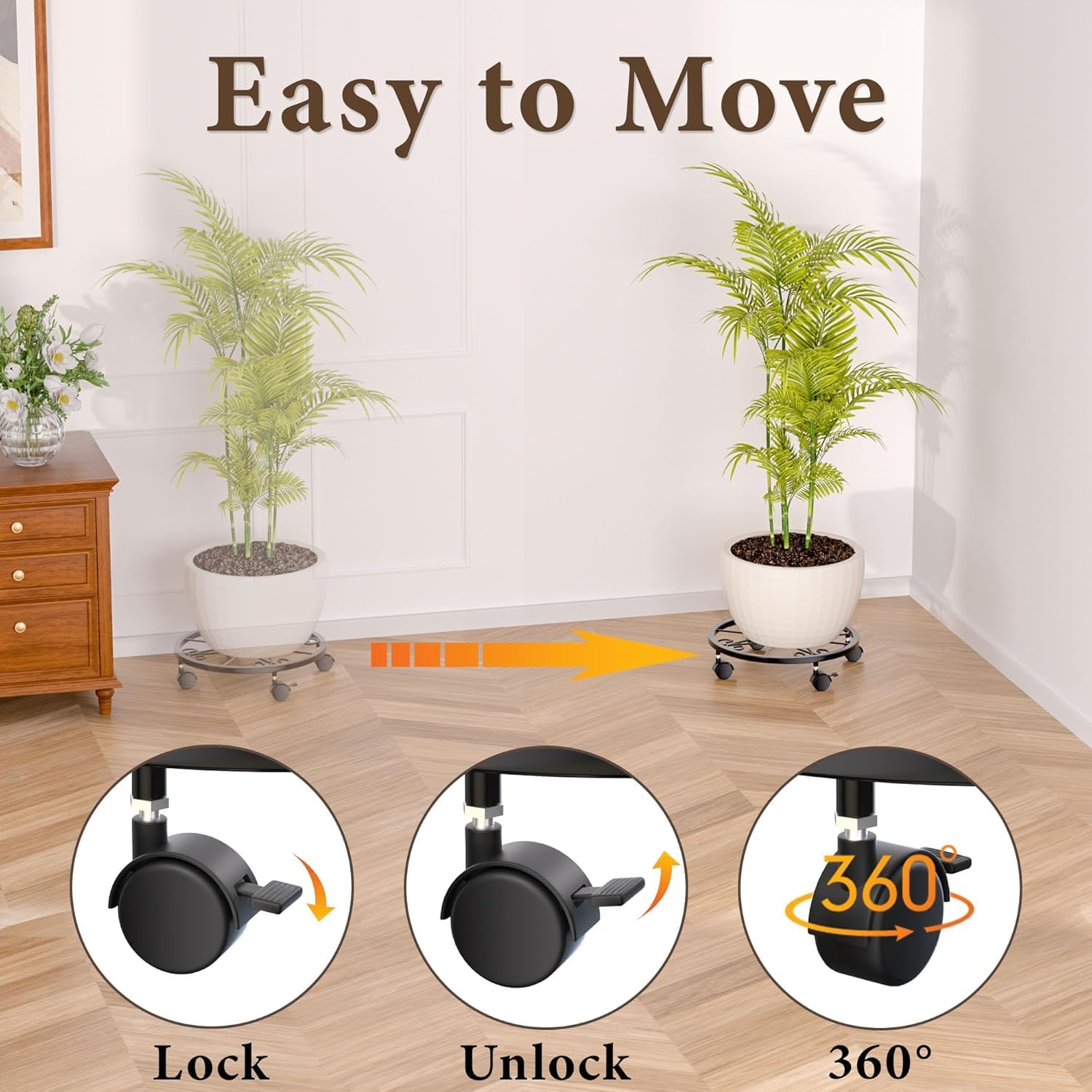 KOOKASHOP plant dolly with 10.24-inch tray supports heavy pots safely.