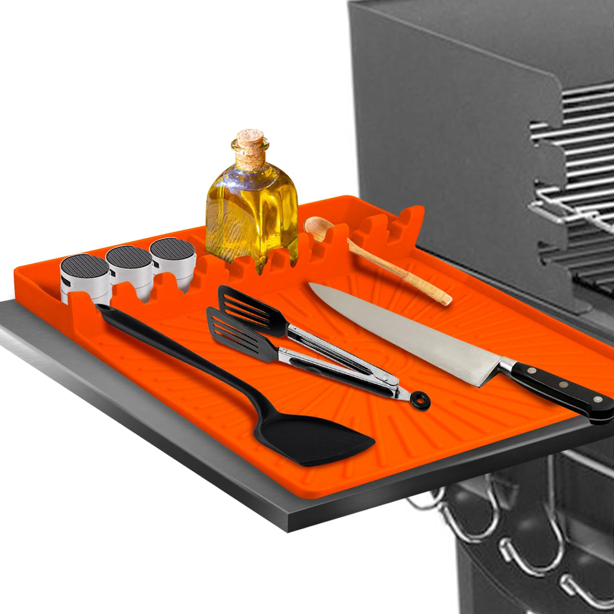 Koolstuffs silicone grill mat large on side shelf increases workspace for utensils