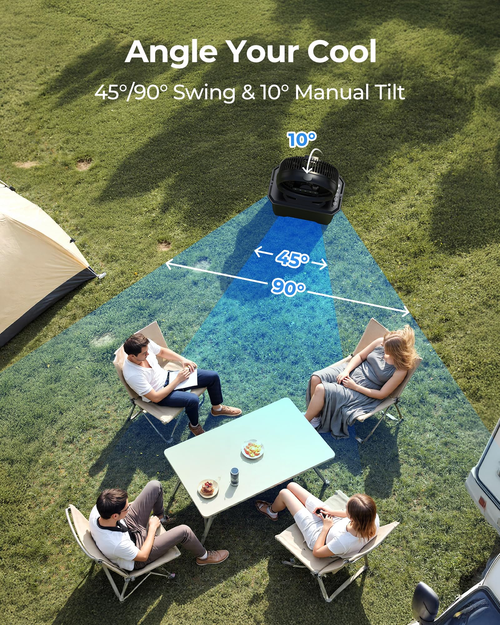 Koonie camping misting fan LED display with clear settings for quick customization