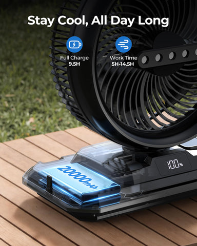 Koonie camping misting fan remote control image demonstrating convenient operation from a distance