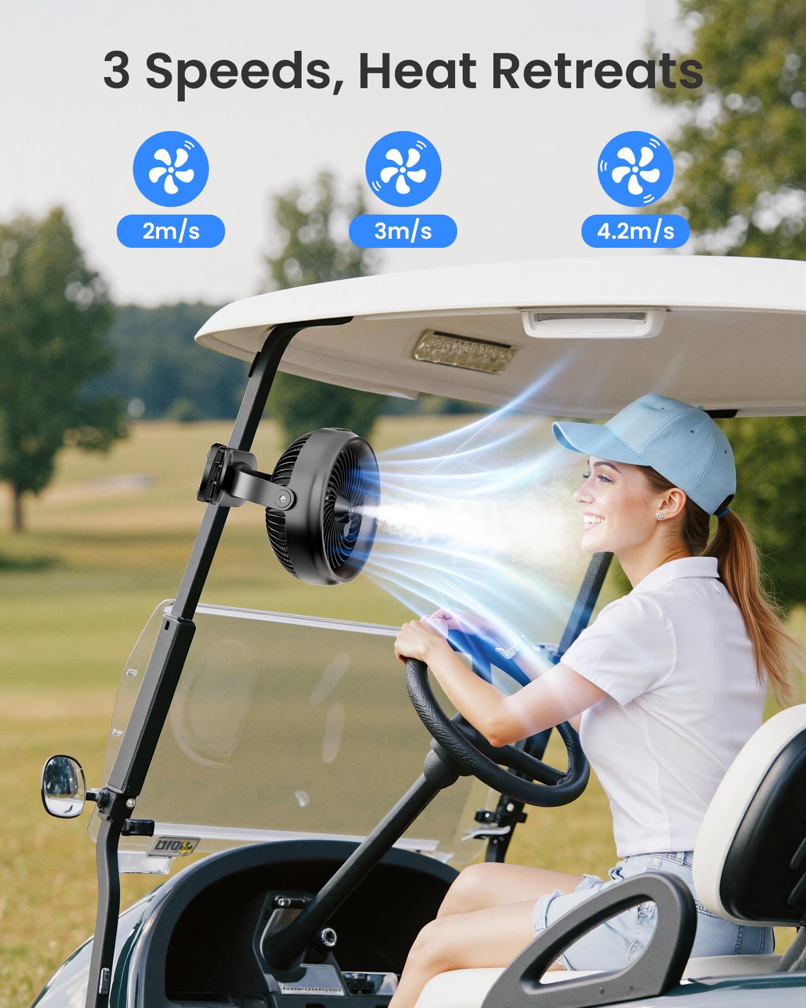 Koonie misting fan with 3 speeds for adjustable air.