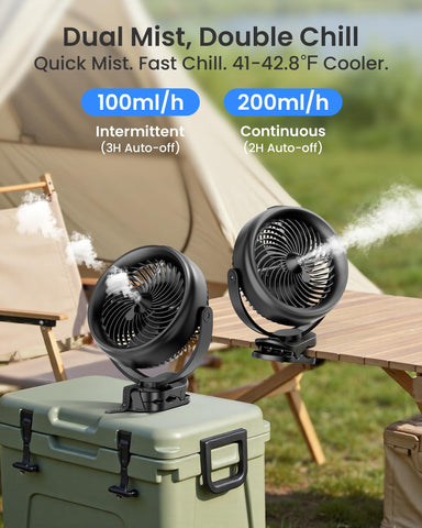 Koonie misting fan with dual spray modes for mist options.