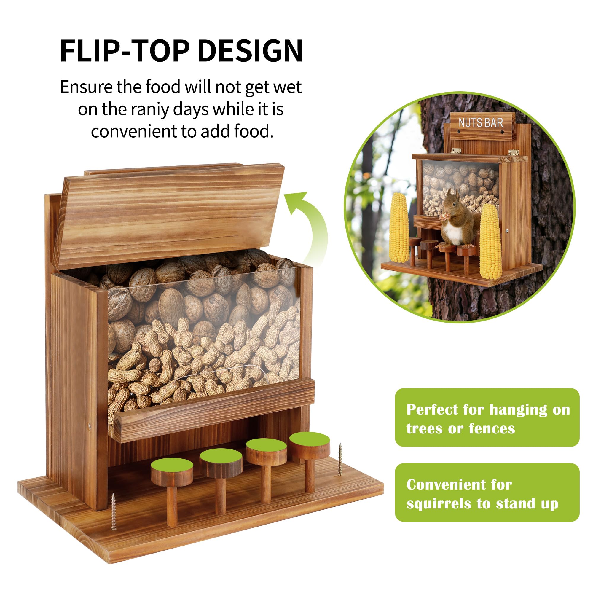 KOOPRO Squirrel Feeder extended base supports corn cob and fruit for easy nibbling