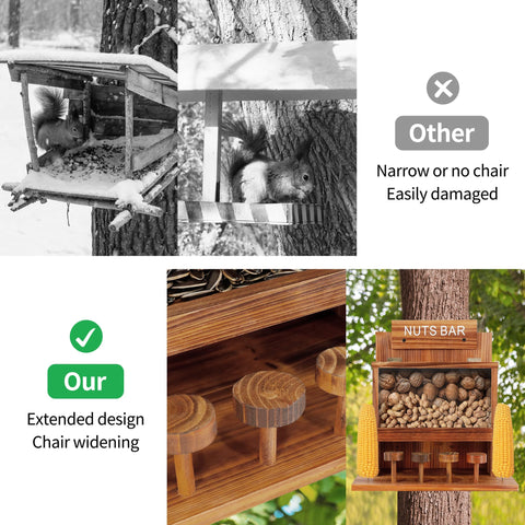 KOOPRO Squirrel Feeder carbonized wood resists weather for outdoor use