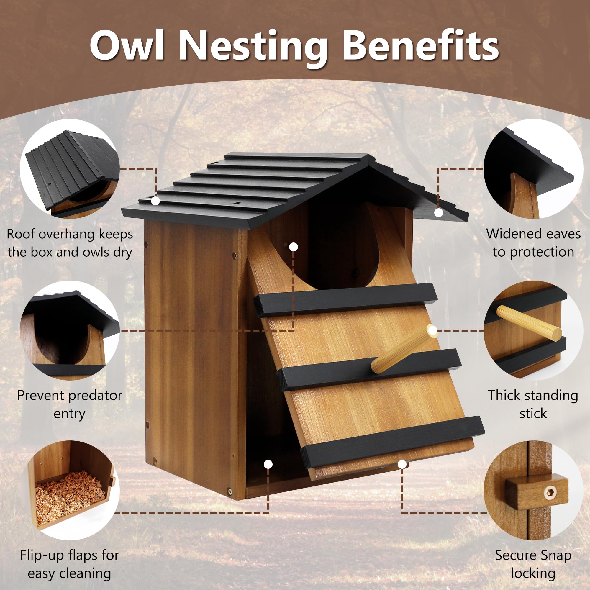 KOOPRO ventilated owl house top design; promotes healthy nesting climate