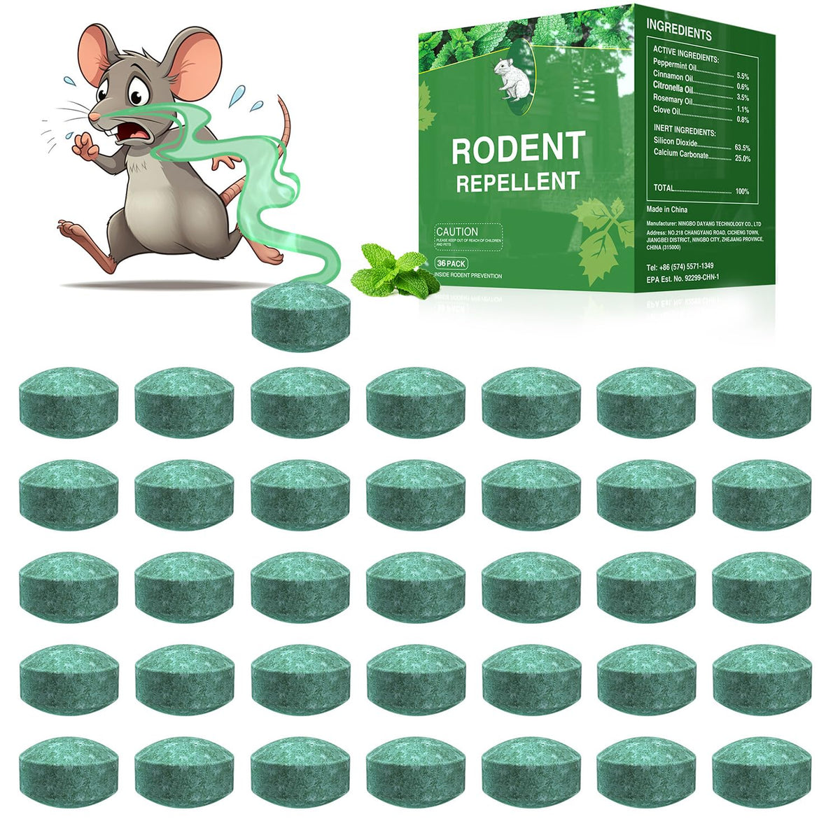KOOSA peppermint rodent repellent balls in packaging, humane deterrent for mice and rats.
