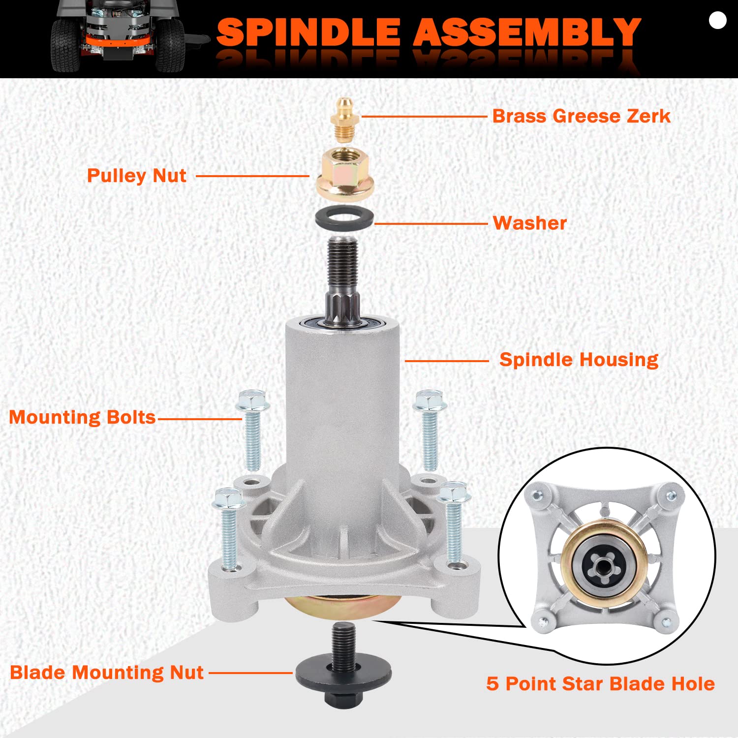 KOOTANS spindle assembly aluminum body detail for strength and light weight