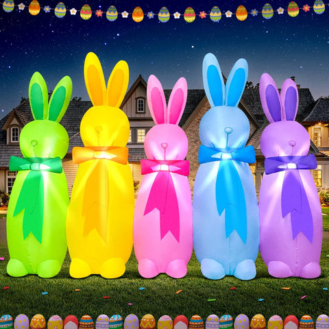 KOOY 6ft Easter inflatable assembly in the garden for quick setup.