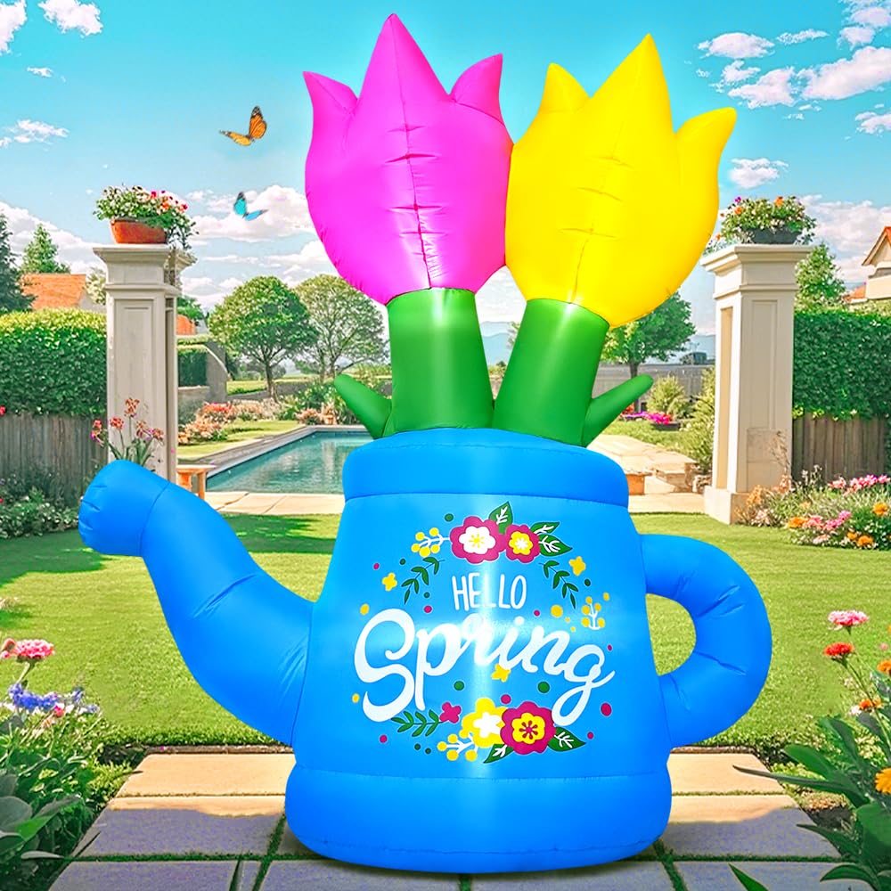 KOOY 6ft spring Easter inflatable flower glowing at dusk in your yard