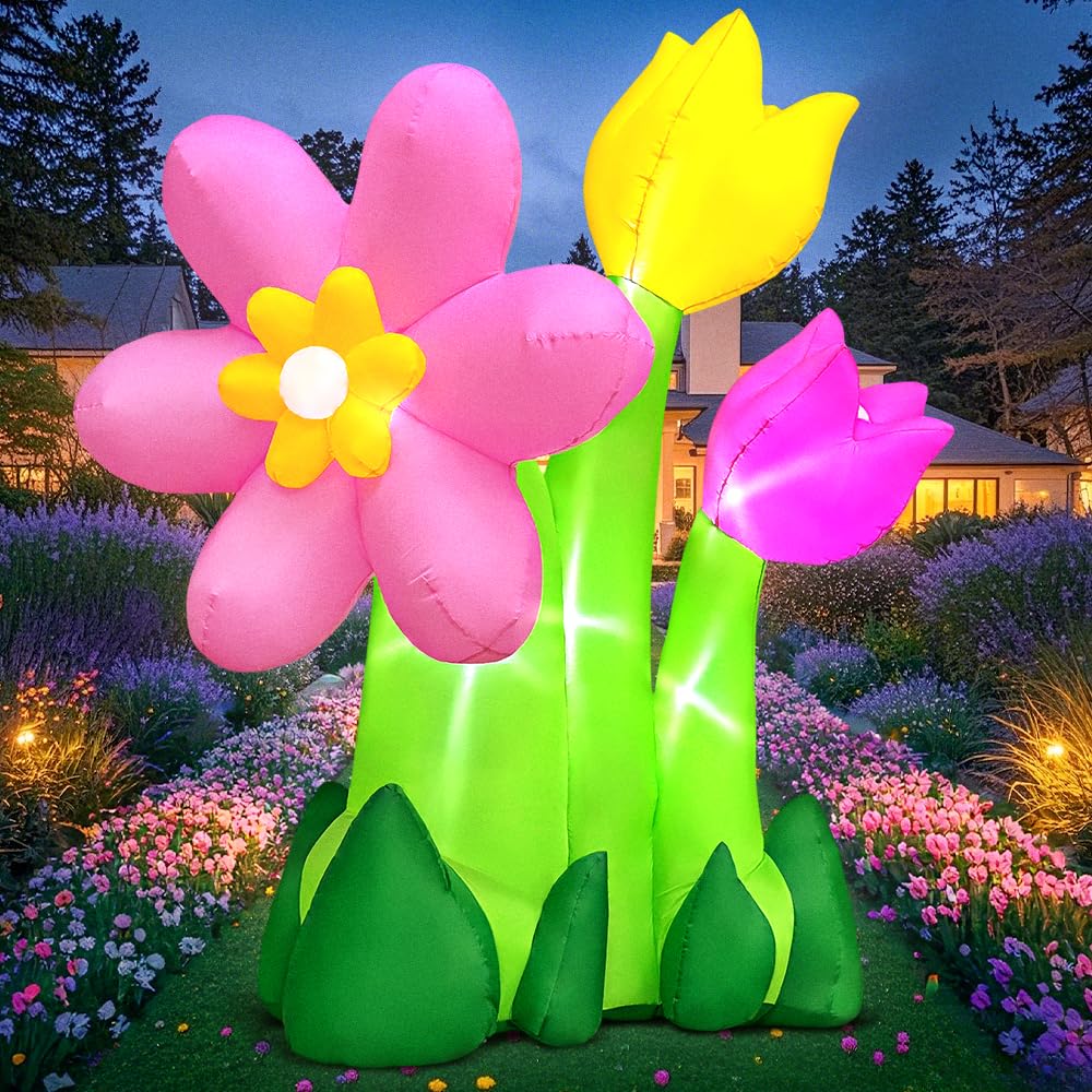 KOOY 6ft spring Easter inflatable flowers brighten your outdoor space for gatherings