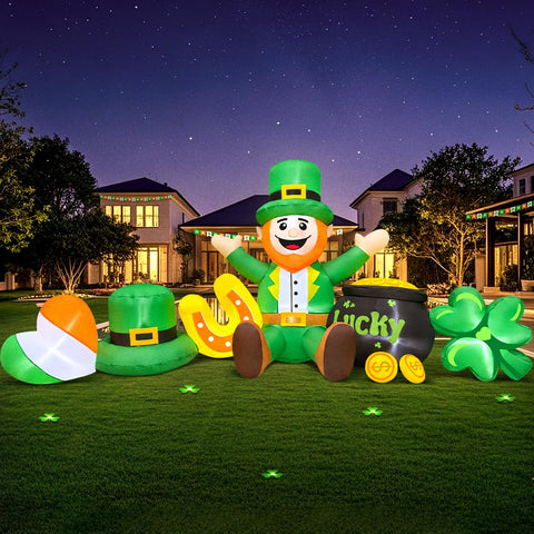 KOOY 8ft St Patrick's Day inflatable leprechaun in yard for festive display