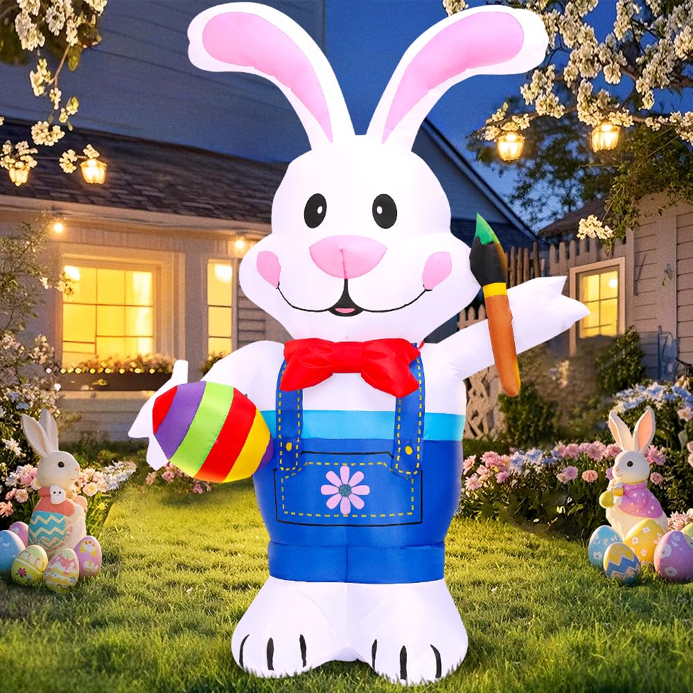 Kooy Easter Bunny 6ft inflatable with LED lights for outdoor yard visibility