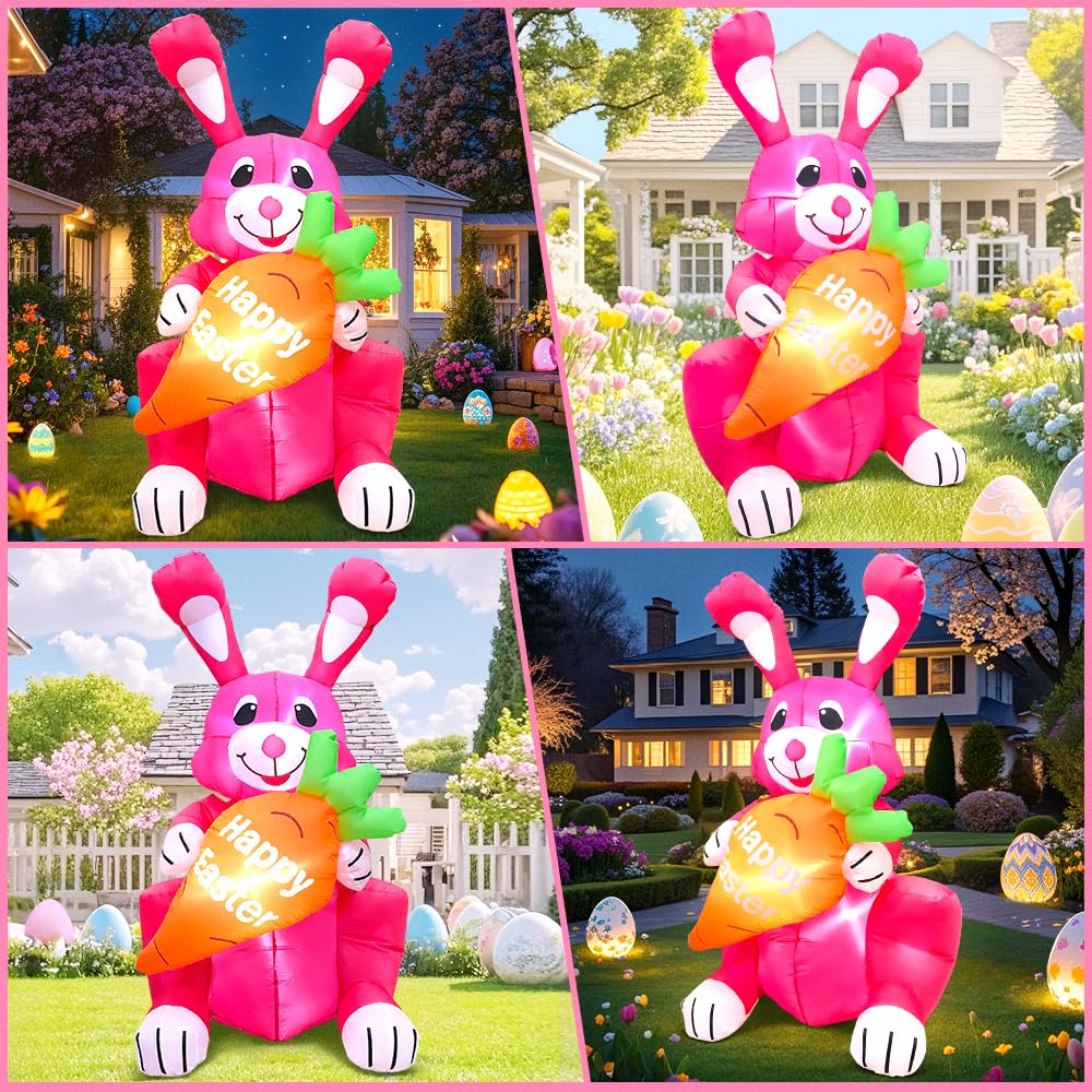 KOOY Easter Bunny holding carrot inflatable ready for outdoor decor.
