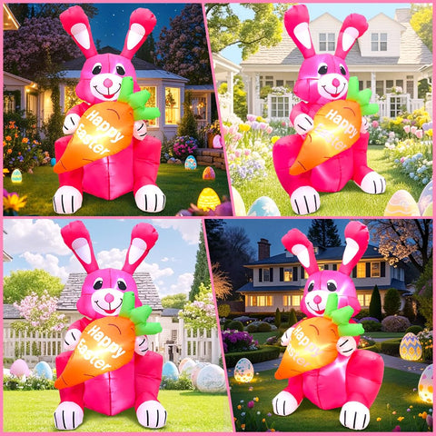 KOOY Easter Bunny holding carrot inflatable ready for outdoor decor.