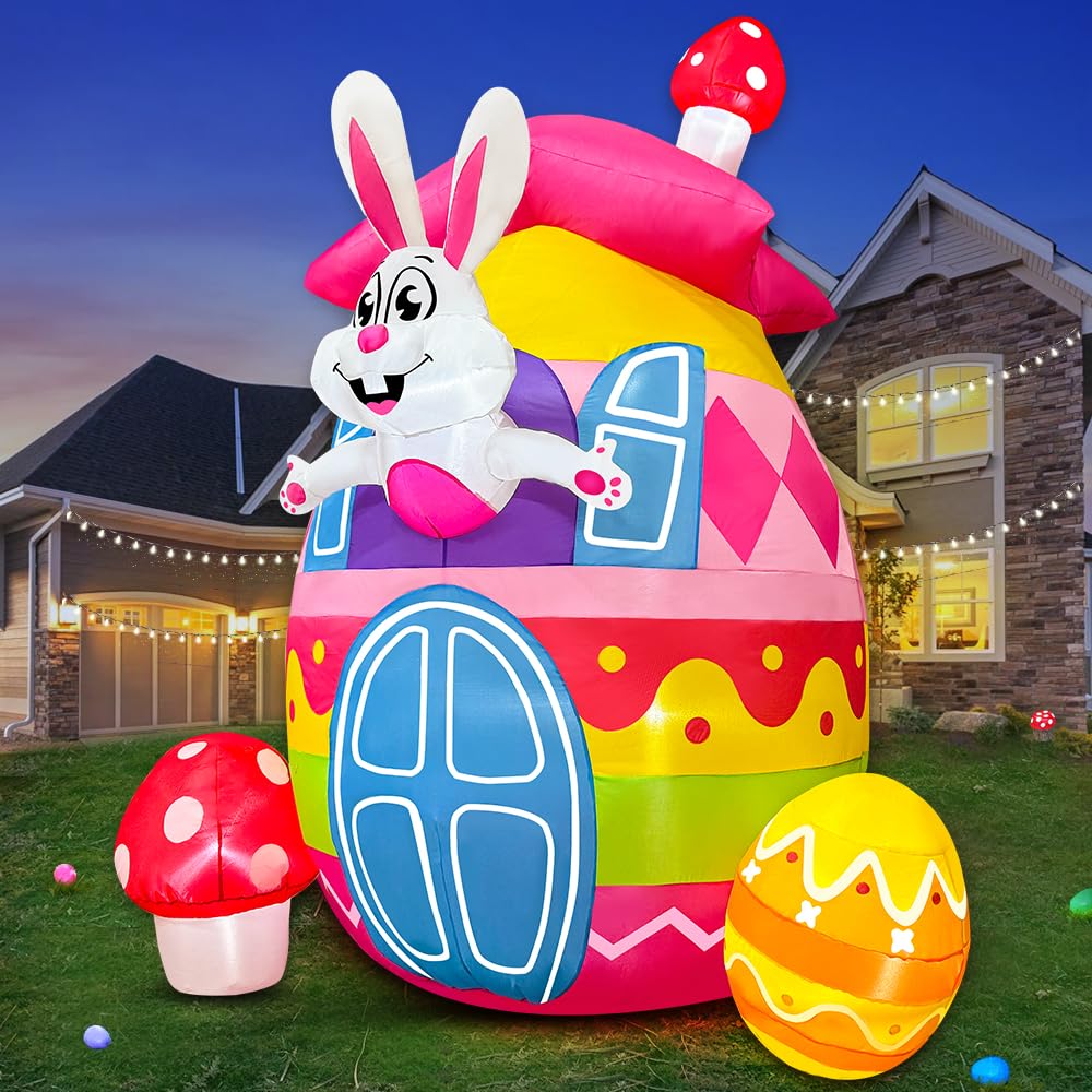 KOOY Easter Bunny inflatable in 7ft height for outdoor yard display.
