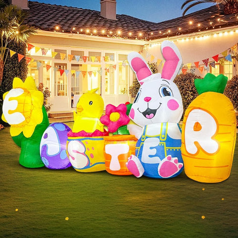 KOOY Easter carrot and sunflower inflatable creates colorful garden display