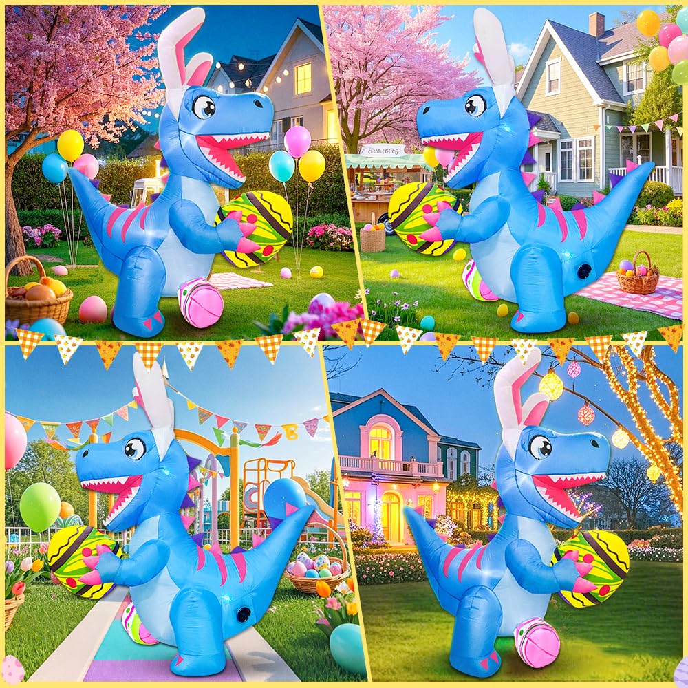 KOOY Easter dinosaur with two eggs lights up outdoor party.