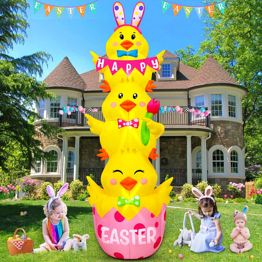 KOOY Easter inflatable chicks with bows and bunny ears.