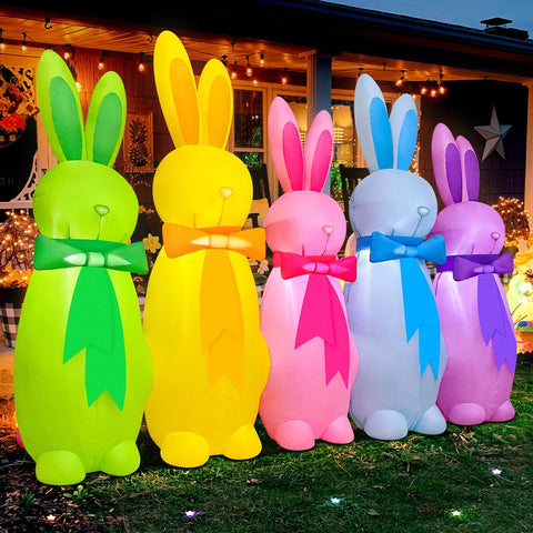 KOOY five-color bunnies at night with LED lights brighten the yard.