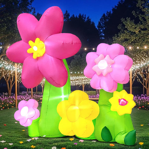 KOOY LED illumination highlights the flowers for nighttime outdoor decor.
