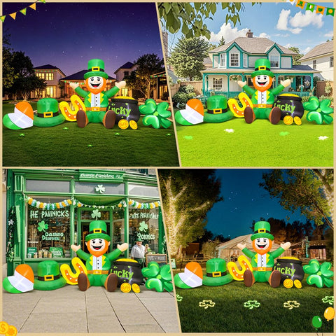 KOOY leprechaun with clover and gold coins lighting up lawn decor