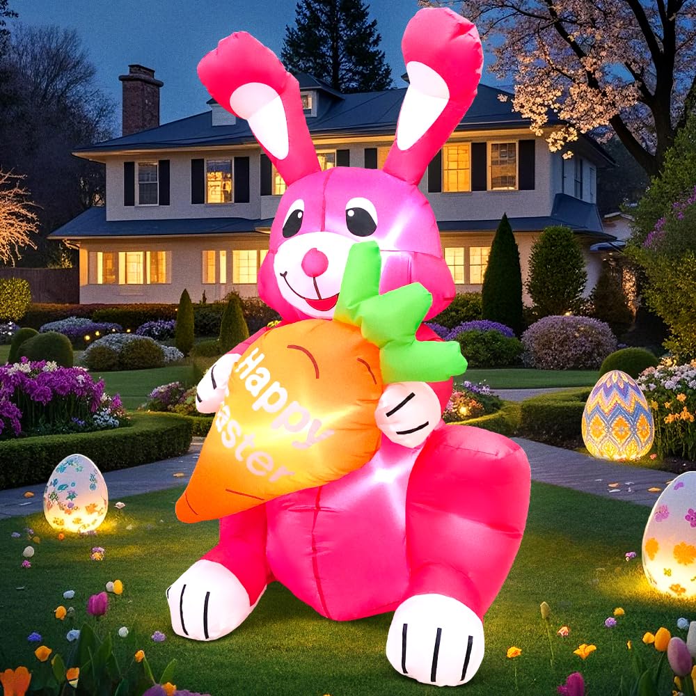 KOOY durable outdoor Easter Bunny inflatable with weather-resistant polyester material.