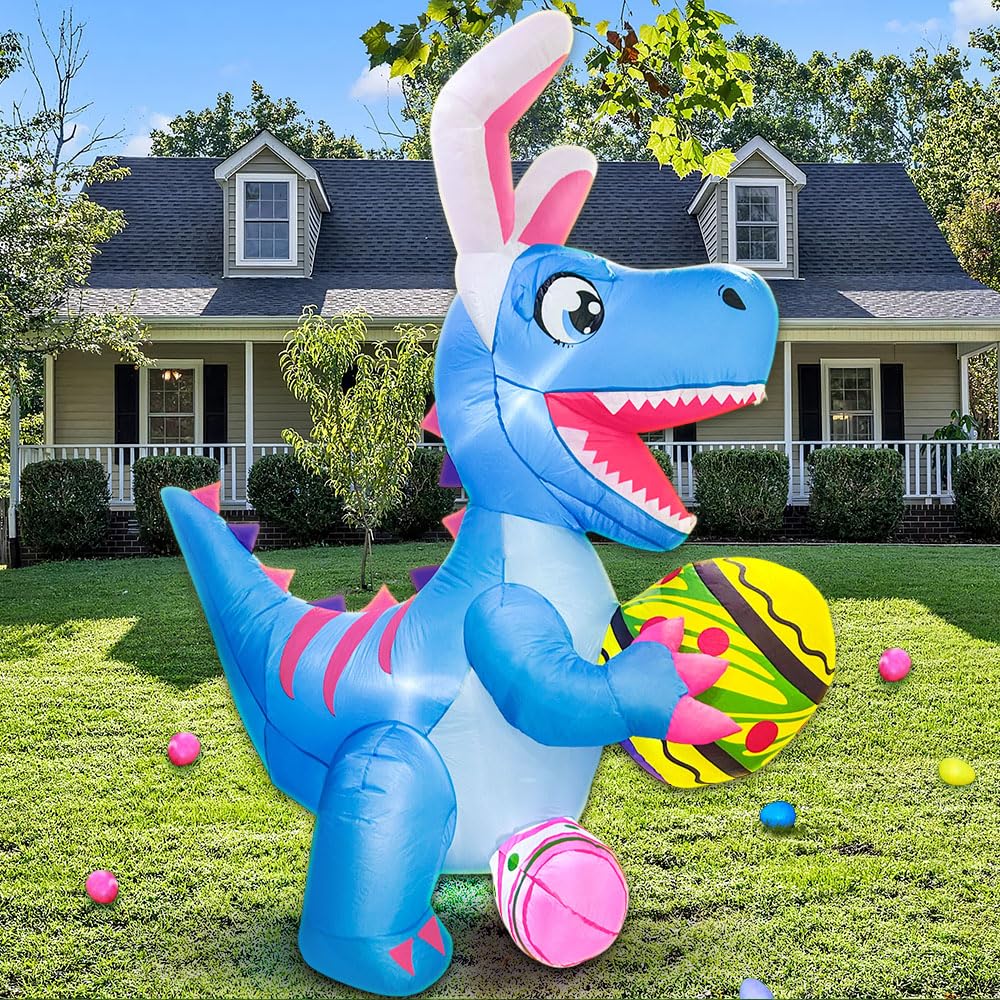 KOOY LED-lit inflatable dinosaur decor enhances evening lawn appeal.