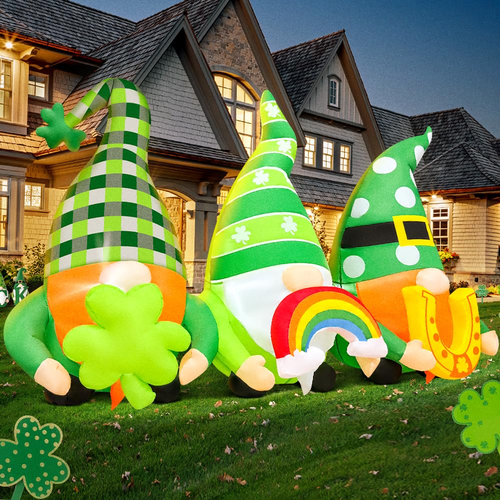 KOOY outdoor 6ft St Patrick's gnome displayed in a yard setting