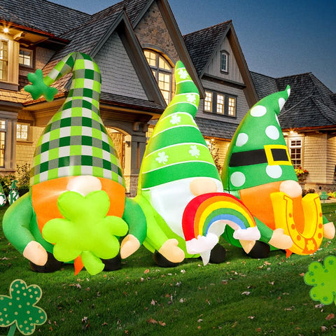 KOOY outdoor 6ft St Patrick's gnome displayed in a yard setting