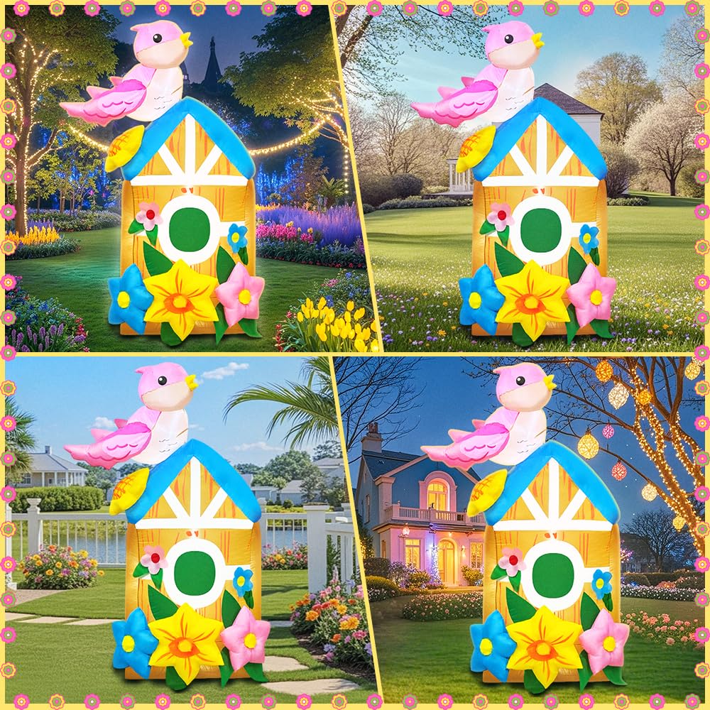KOOY pink bird on house highlights spring garden decor.