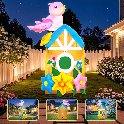 KOOY spring flowers on bird house add color and charm.