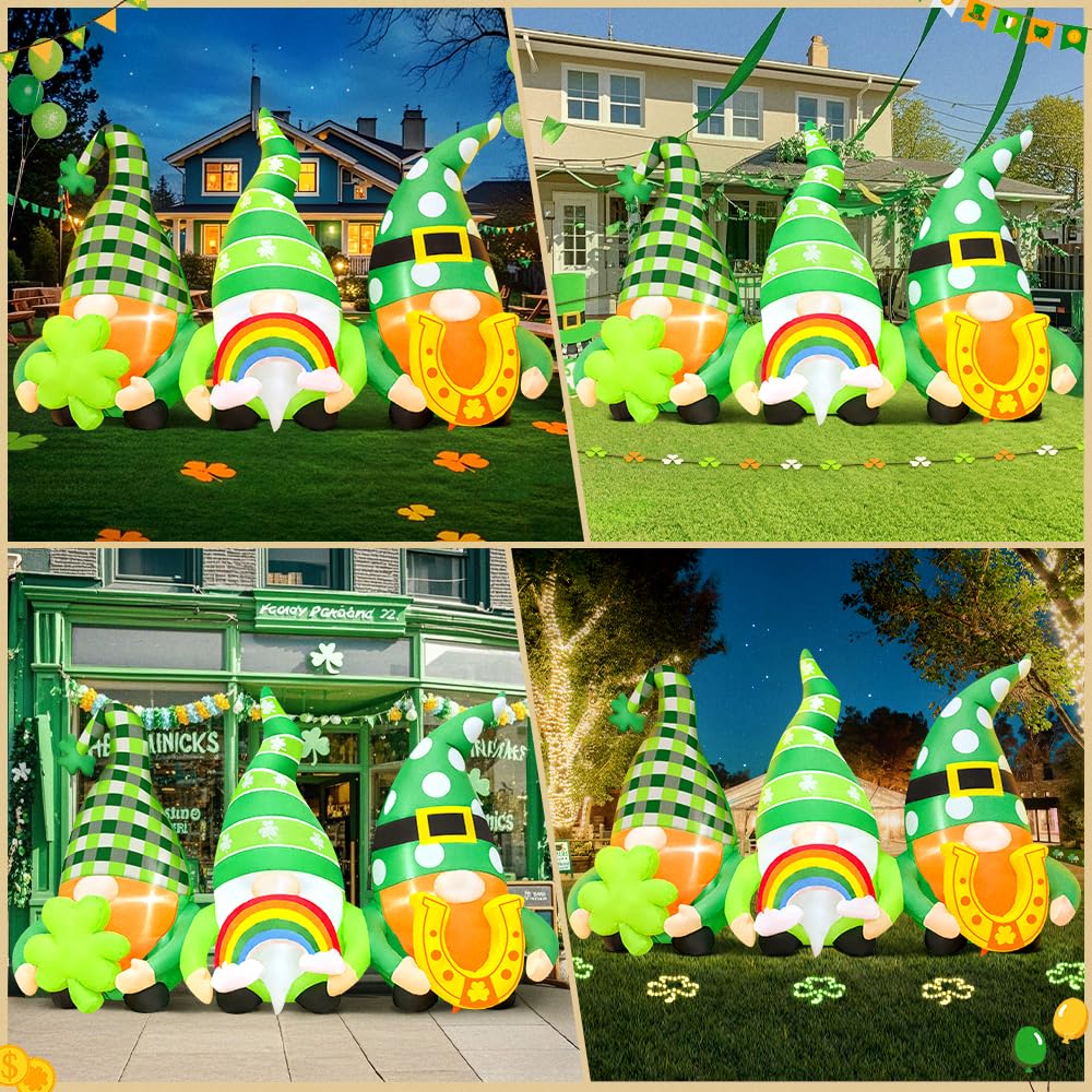 KOOY inflatable gnome with lucky horseshoe adds festive yard charm