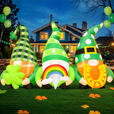 KOOY St Patrick's Day inflatable gnome with shamrock decor brightens outdoor celebrations