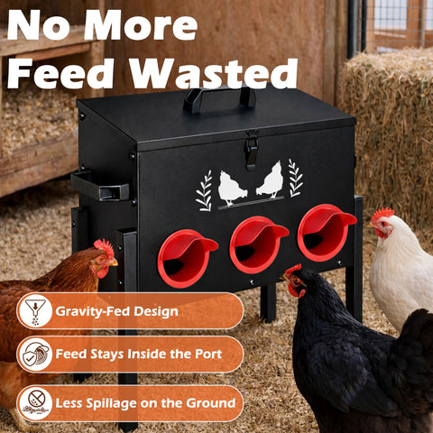 Koretech six-port feeder feeding ports visible, reducing crowding during yard feeding