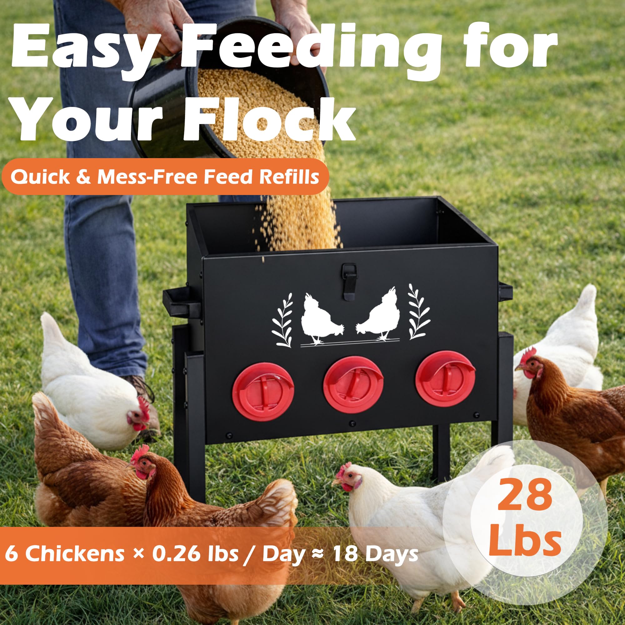 Koretech locking lid shown securing feed against weather and pests