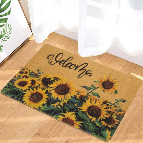 KorhLeoh sunflower pattern front door mat adds cheerful curb appeal