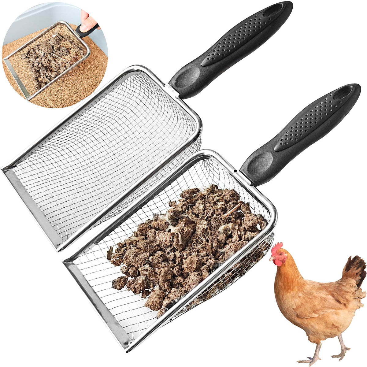 KOROI chicken poop scooper with 3.8mm mesh for precise litter separation
